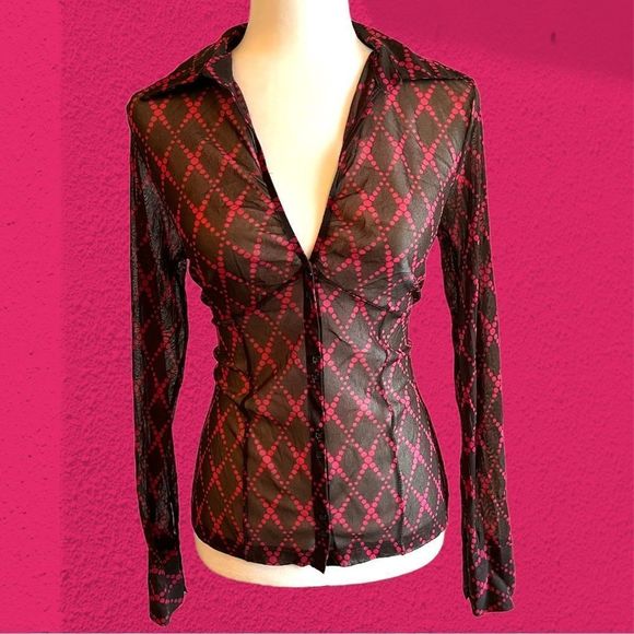 Mexx Tops - 90s vintage Mexx sheer mesh fitted button up blouse